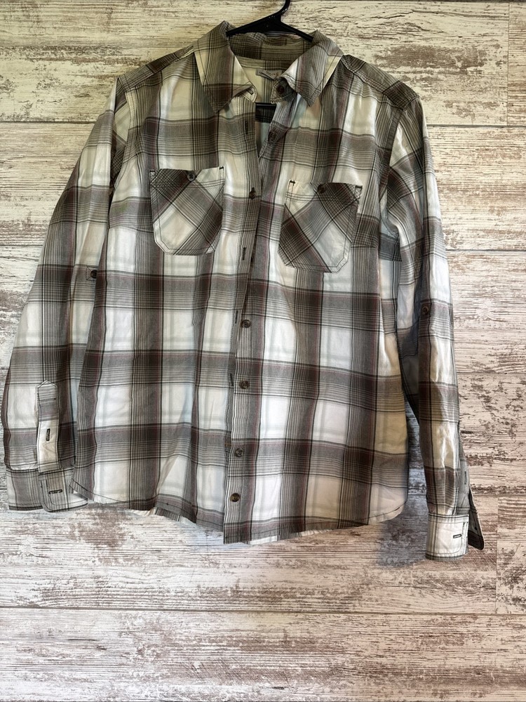 Carhartt Women's Medium Green Plaid Button-Up Long Sleeve Shirt 8/10 Stretch