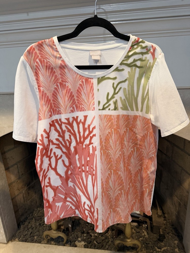 Chico’s Coral Lightweight Short Sleeve Top Size Medium
