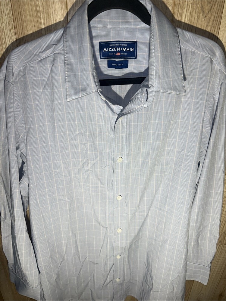 Mizzen Main Leeward Blue Label XL Trim Fit Blue Plaid Men’s Long Sleeve Button