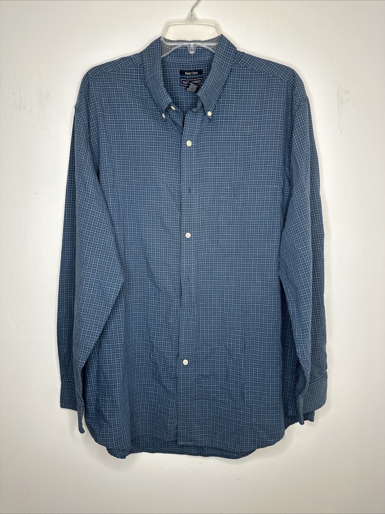 Saddlebred Easy Care Blue Green Long Sleeve Button Up Dress Shirt Men’s Size XL