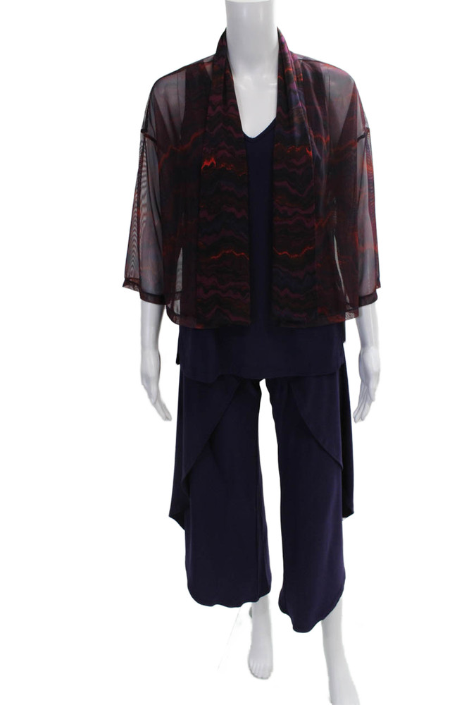 Sympli Women Purple Geometric V-Neck Polyester Outfit Set 3/4 Sleeve Size 2Free Shipping in US $100+ Orders | $6.95 Orders Below