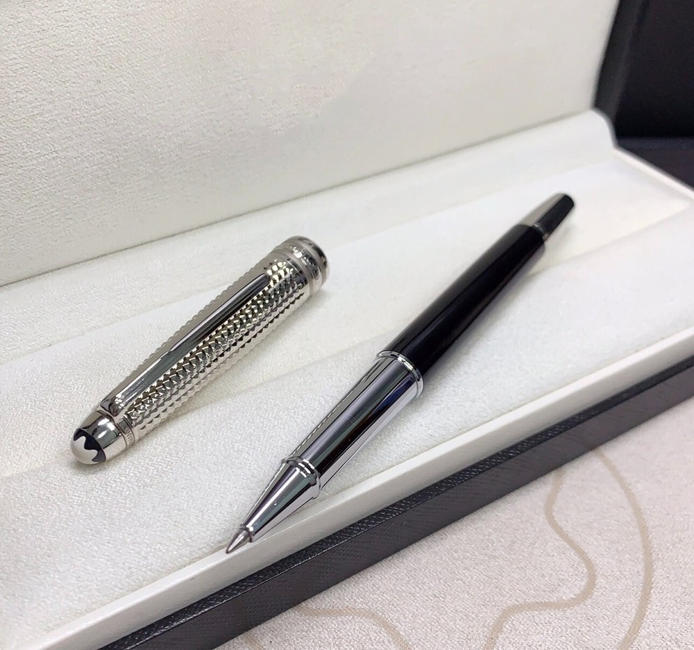 Deluxe Metal Series Bright Black - 3D Steel Color 0.7mm Rollerball Pen No Box