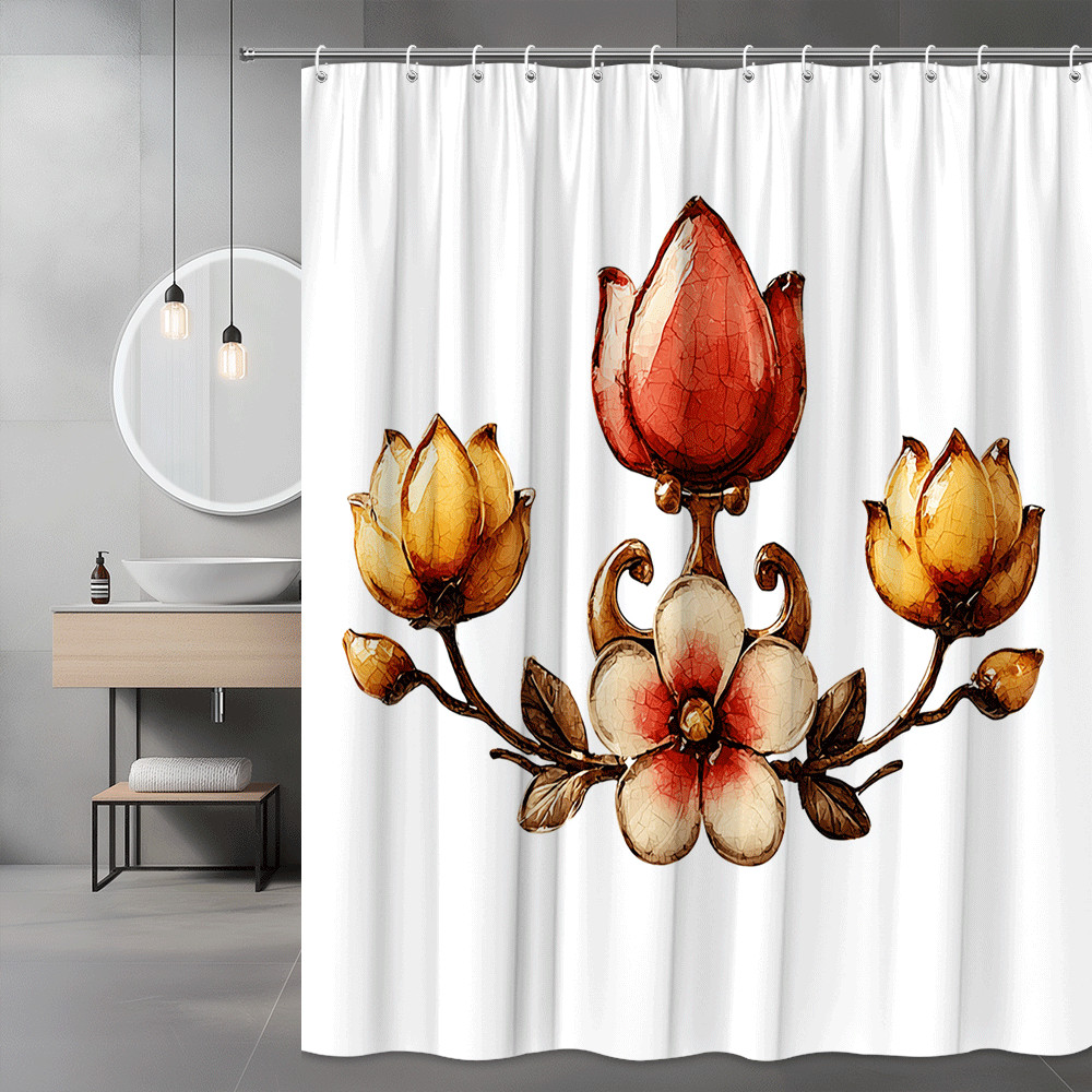 Tulip Floral Shower Curtain Red Yellow Botanical Print