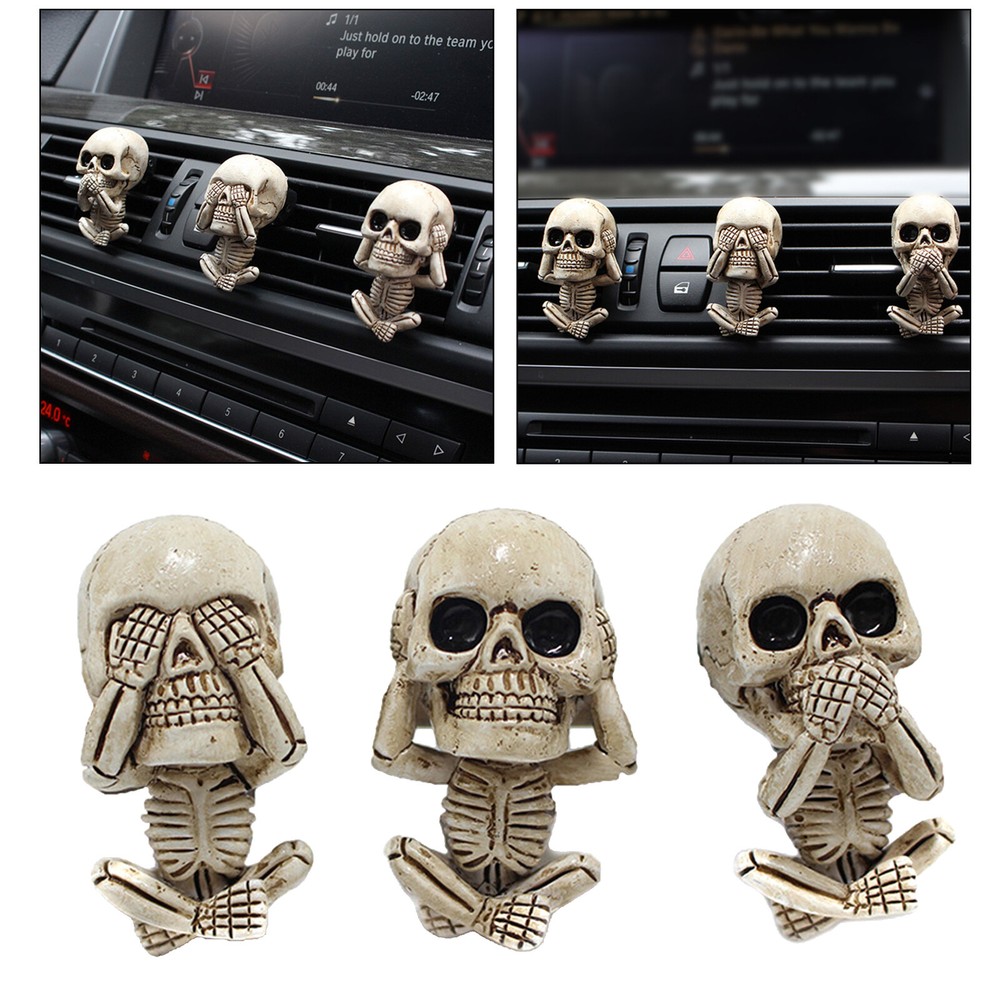 3pcs Car Air Vent Mount Resin  Statue Air  Skeleton Ornament