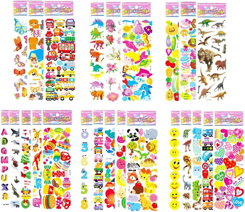 Puffy Stickers for Kids Toddlers, Small 3D 24 Sheets, Variety Pack