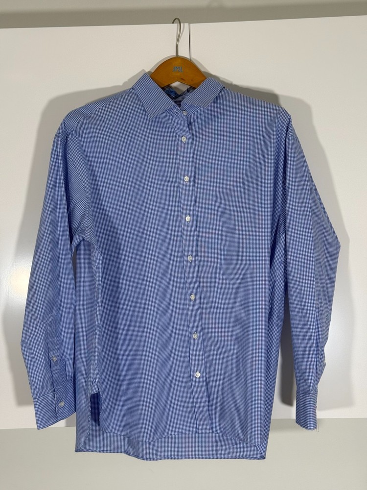NWT J.McLaughlin Finn Blouse XL Blue White Micro Gingham Cotton Orig $178