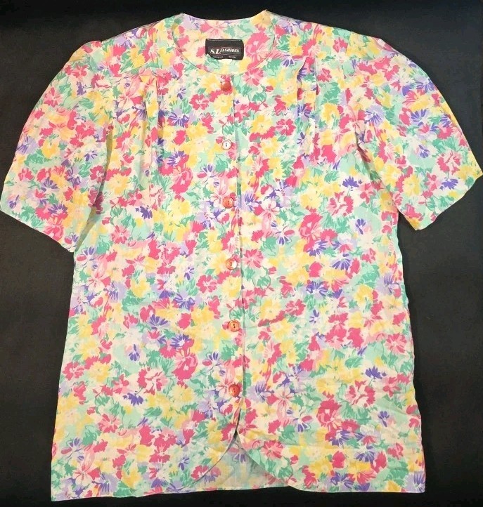 Vintage S.L. Fashions Floral Print Button Down Blouse - Size 16