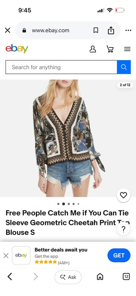 Free People XS Tie Sleeve Tiger Artsy Top Blouse Catch Me If You Can Festival
