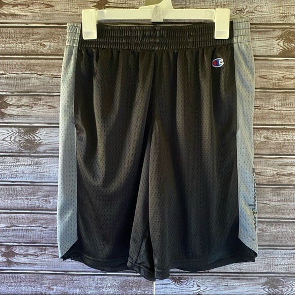Champion Men's Athletic Shorts Size M Black Gray Logo Pockets
