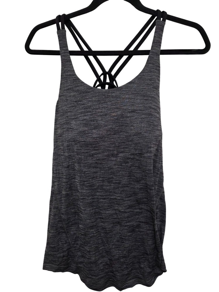 Lululemon Womens Heathered Gray Strappy Back Tank Top With Built-In Bra Size 8
