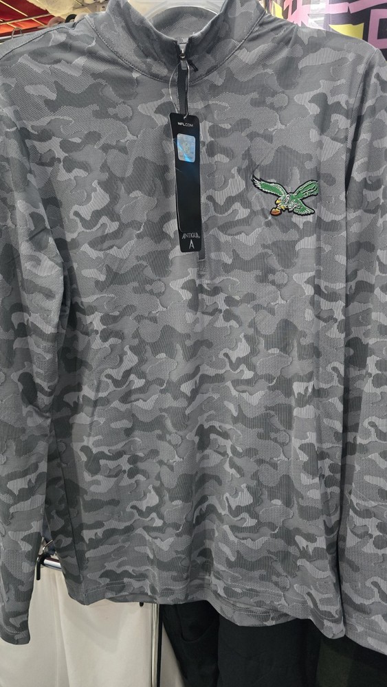 Philadelphia Eagles Vintage Logo Gray Camo Half Zip Pullover Antigua
