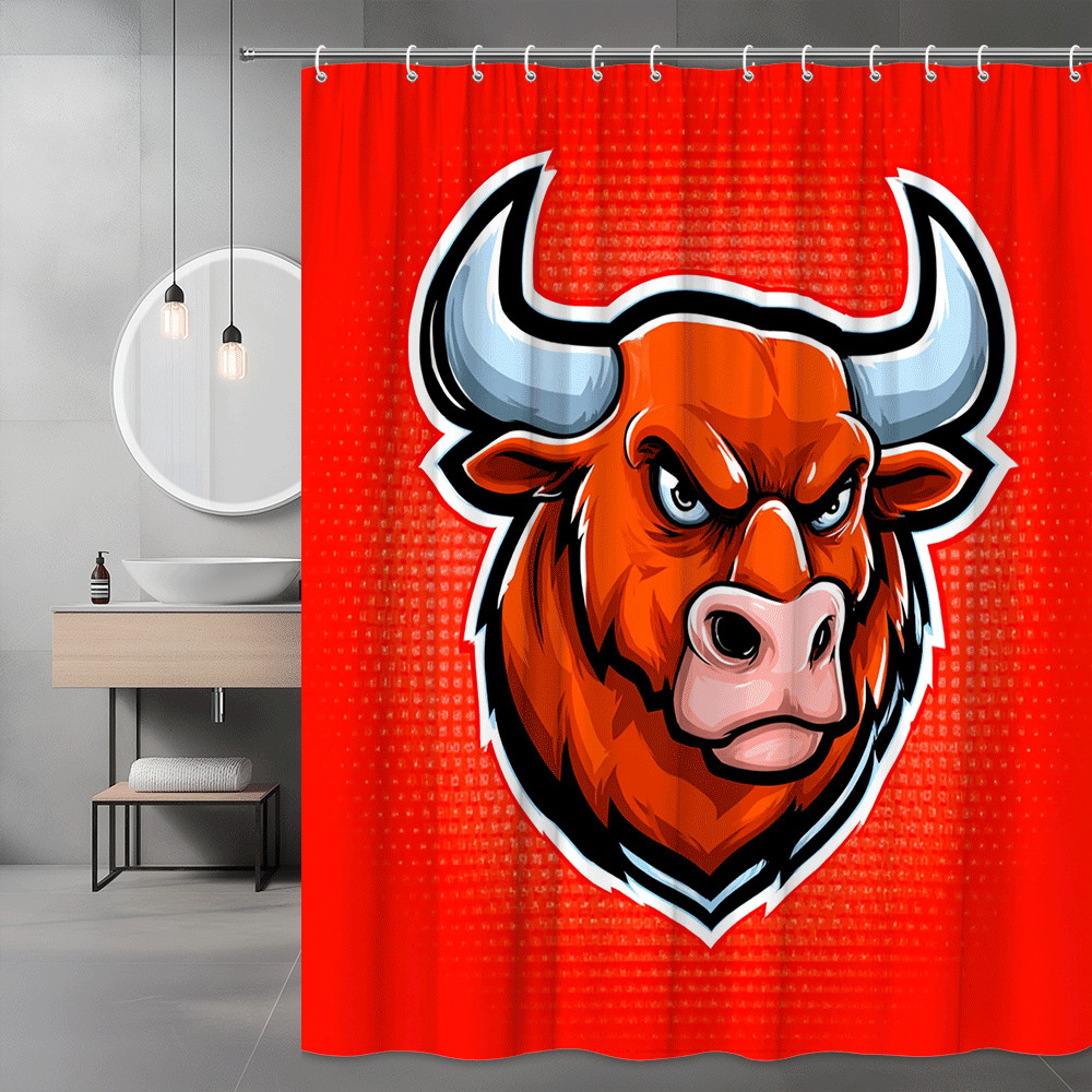 Bull Head Print Shower Curtain Red Graphic Design