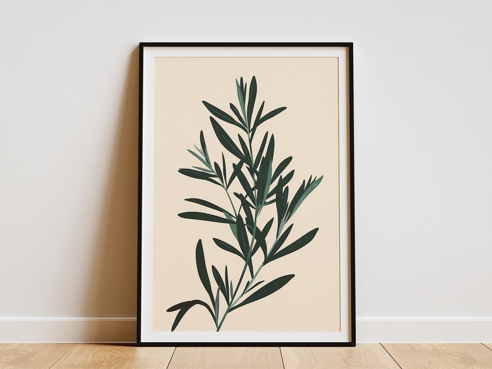 Minimalist Rosemary Poster Botanical Art Print Green Plant Wall Decor Kitchen