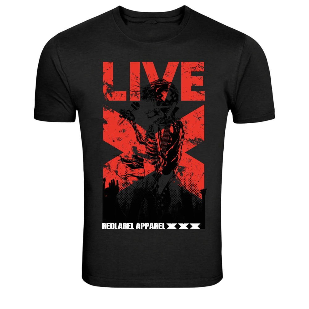 Live Rock Skeleton Singer Guitar Music Graphic T-Shirt