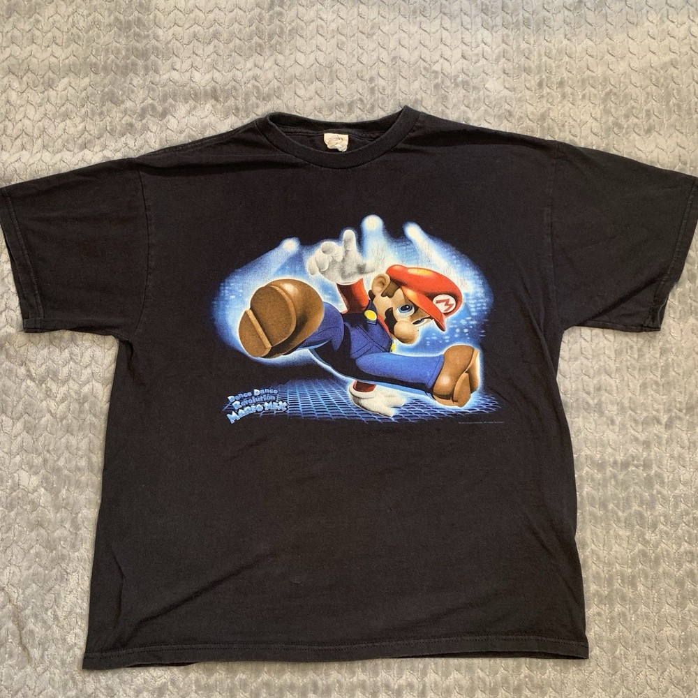 Vintage Y2K Nintendo Dance Dance Revolution Mario Max Black Tee Shirt Size M