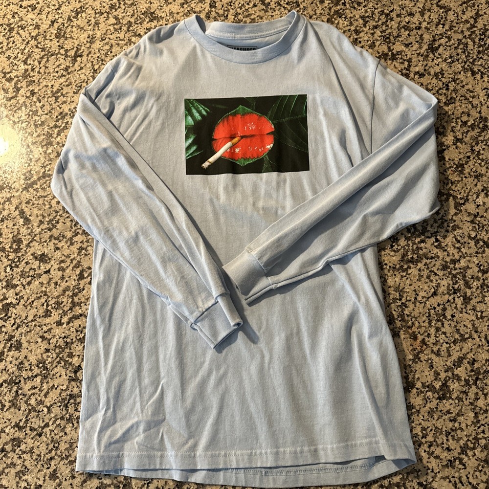 Pleasures Now White Long Sleeve Graphic Tee Size L Baby Blue NWOT Streetwear Fashion