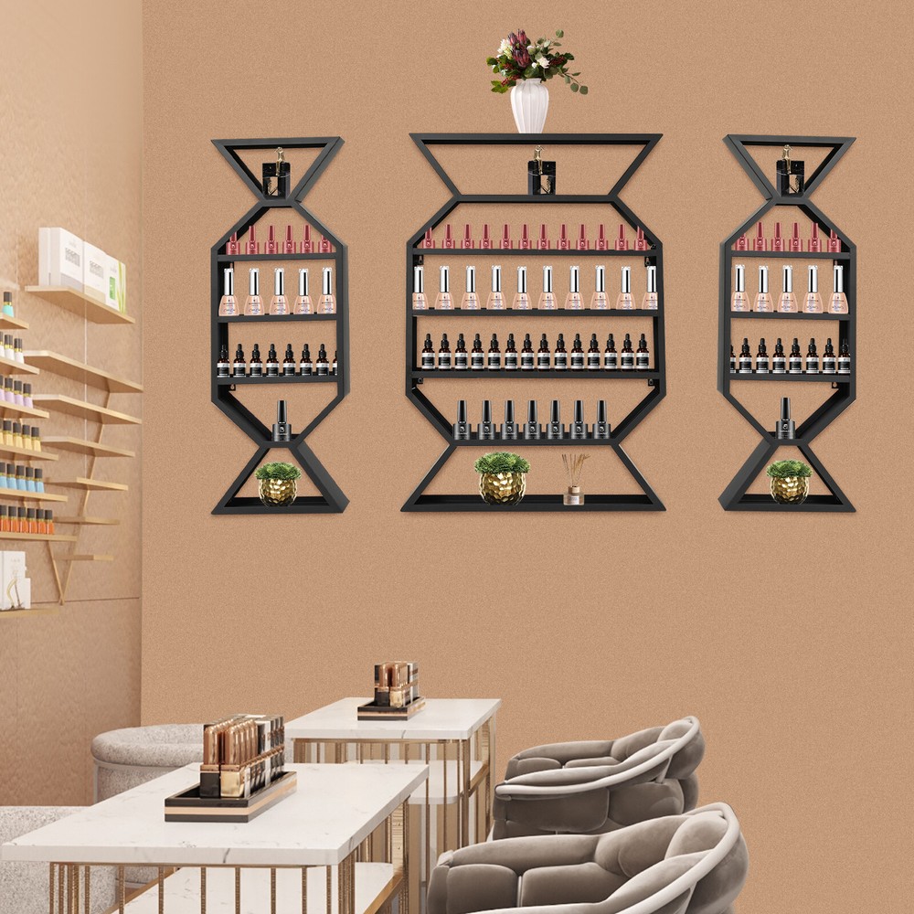 3pcs Set Black Nail Polish Wall Mount Rack Stand Metal Organizer Display Holder