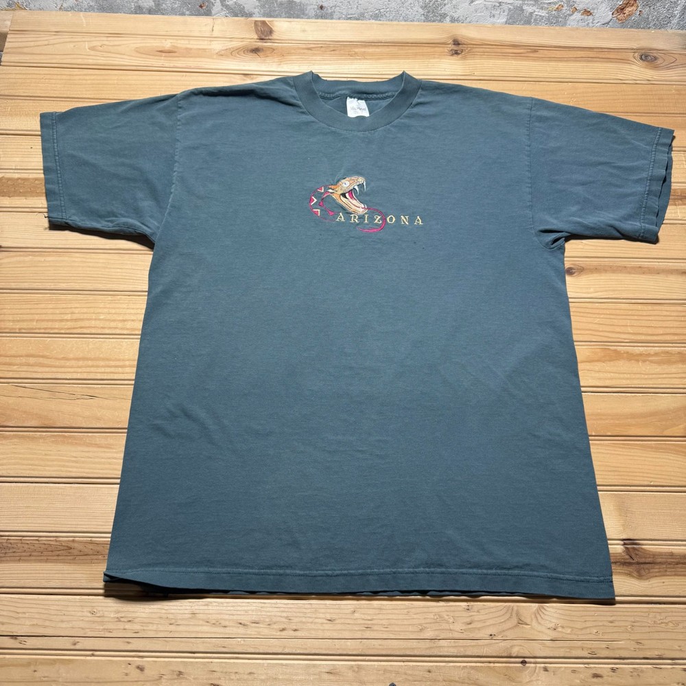 Vintage 90s Arizona Rattlesnake Animal Nature Embroidered T-Shirt USA - Size XL