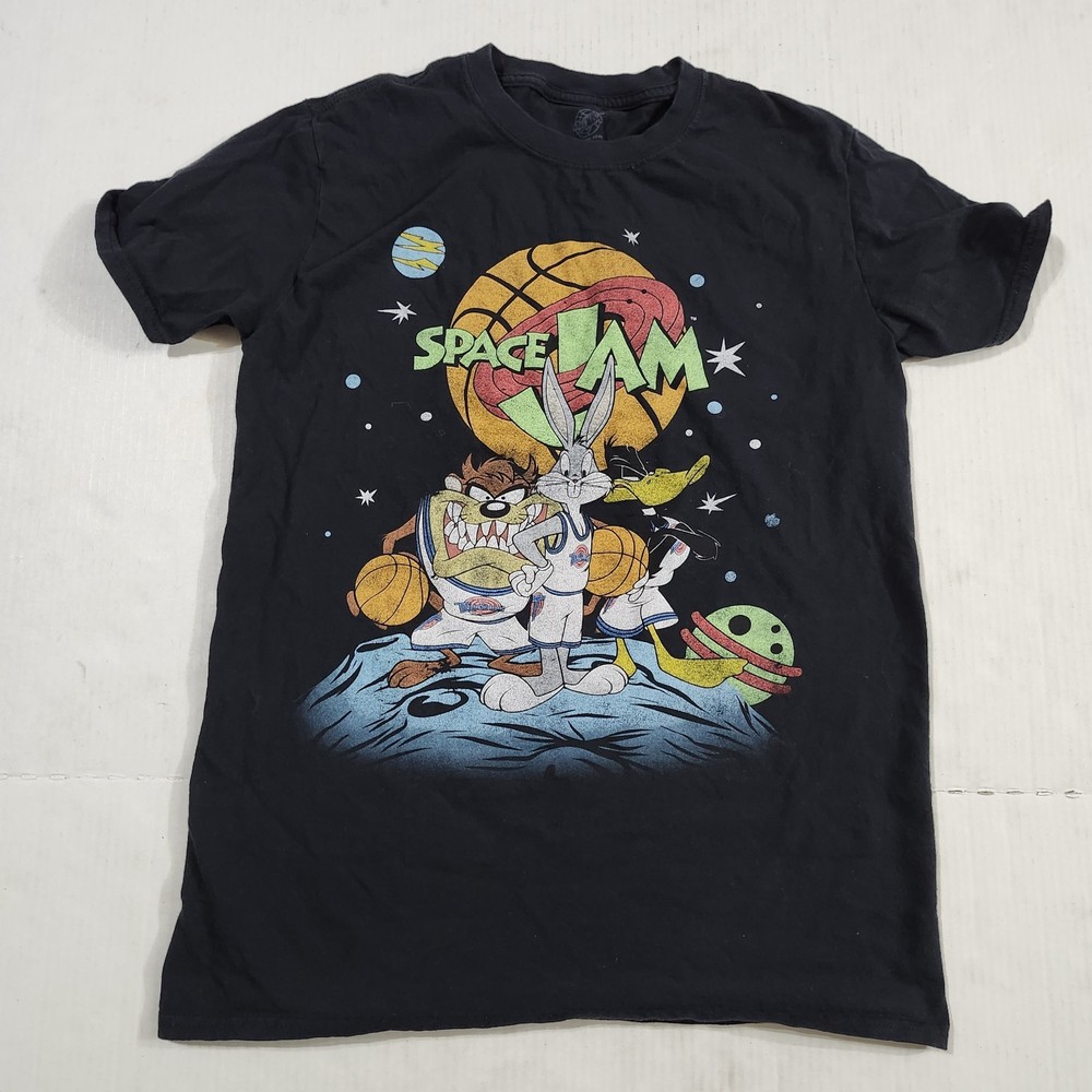 Space Jam Black Graphic T-Shirt Men Size Medium Bugs Bunny Taz Daffy Duck Tee