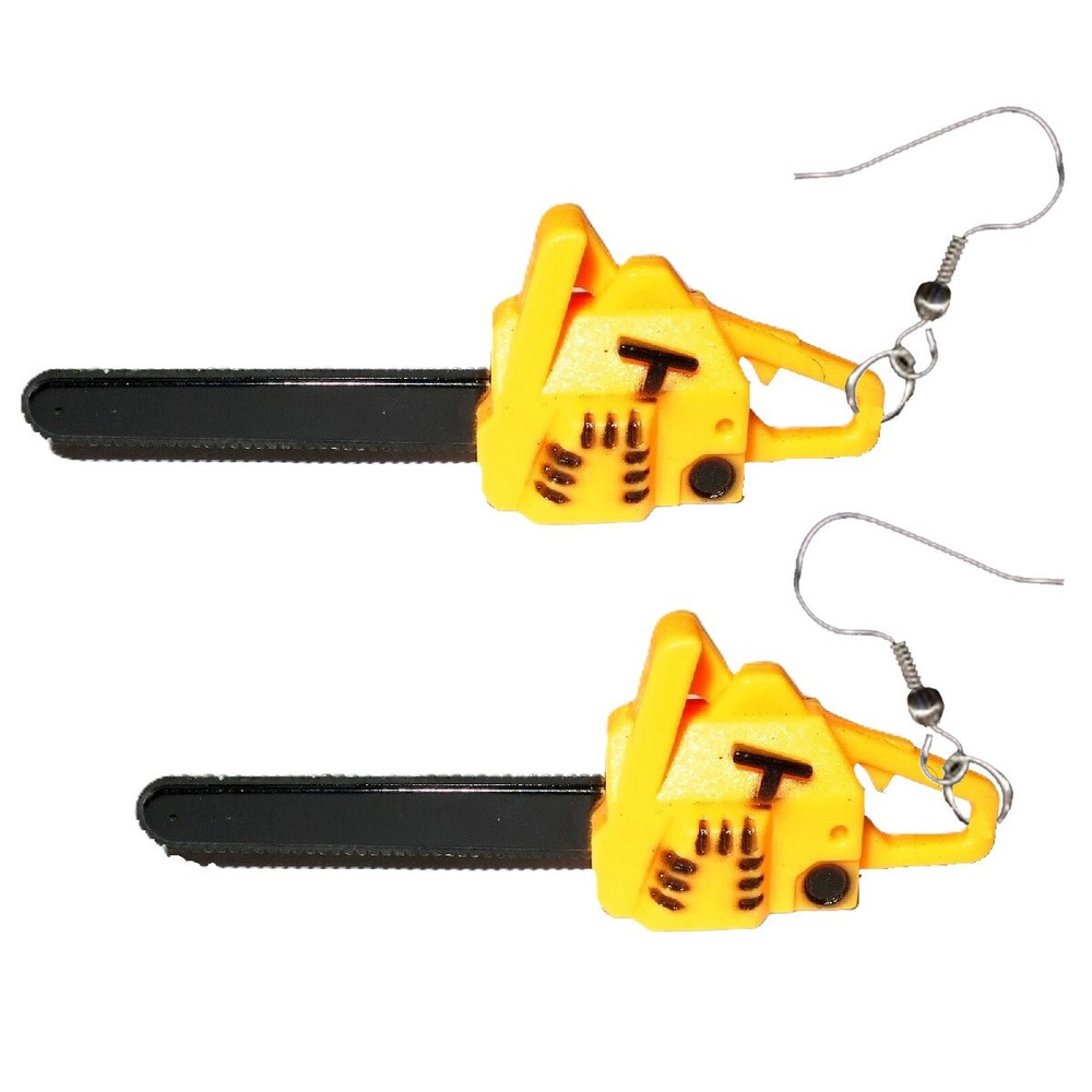 Big Statement 3D CHAINSAW EARRINGS Forestry Saw Tree Horror Movie Funky Jewelry