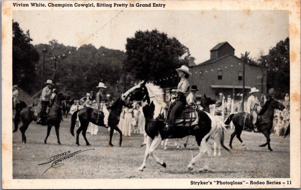 Vivian White Champion Cowgirl Rodeo RPPC Stryker Photogloss Vintage Postcard
