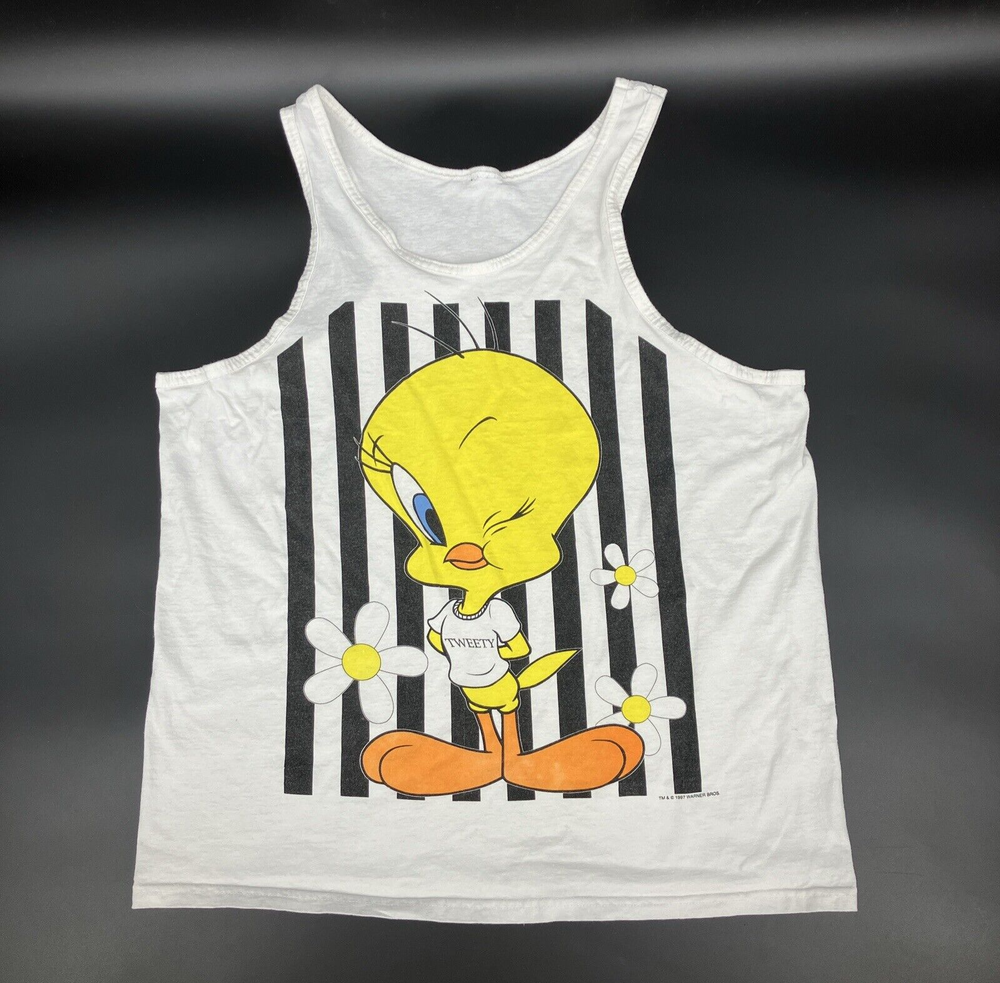 Vintage 1997 Warner Bros Tweety Bird white tank top XL retro cartoon