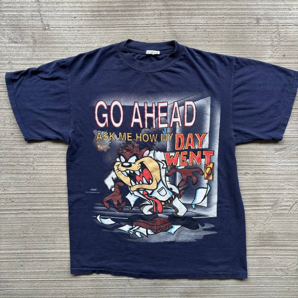 Vintage 90s Taz Looney Tunes Graphic Tee Mens XL Navy Warner Bros Cartoon Shirt