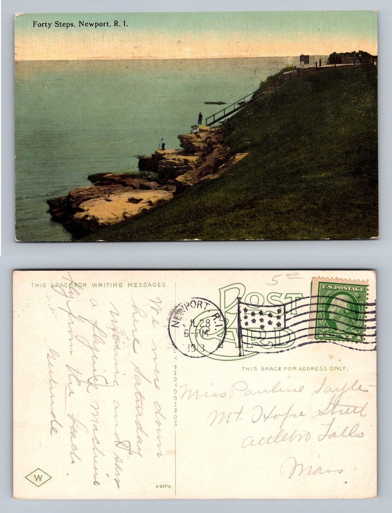 Newport, RI-Rhode Island Forty Steps Cliff Scene Souvenir c1938 Vintage Postcard