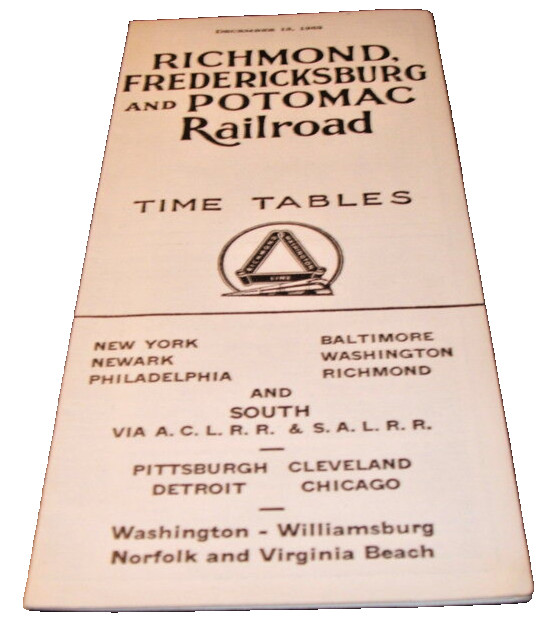 December 1963 Rf&P Richmond Fredericksburg & Potomac Railroad Public Timetable