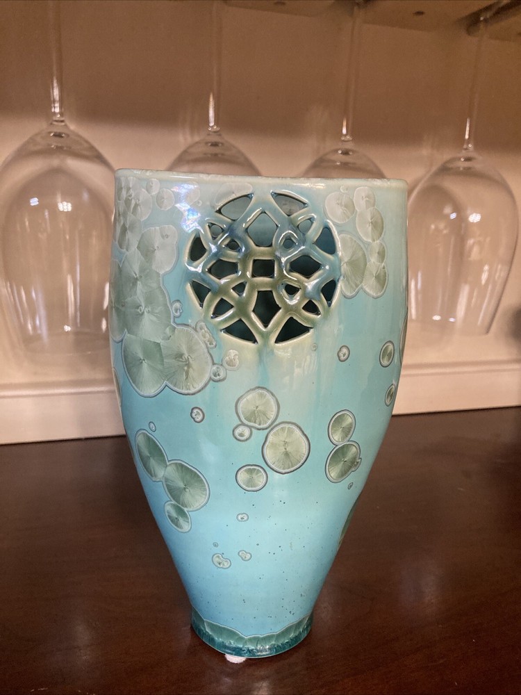 1999 Frank Neef North Carolina Studio Crystalline Art Pottery Vessel Vase Vtg 9”