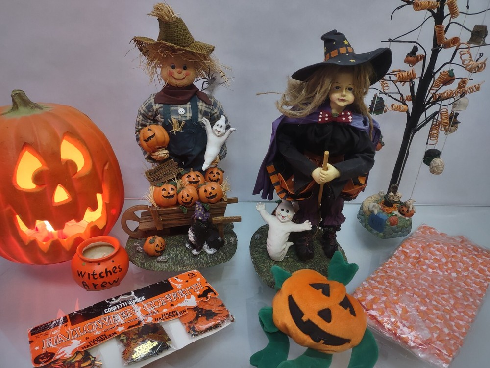 Halloween Lot WITCH & SCARECROW Light Jack-O-Lantern Tree Candy bags Pumpkin +++
