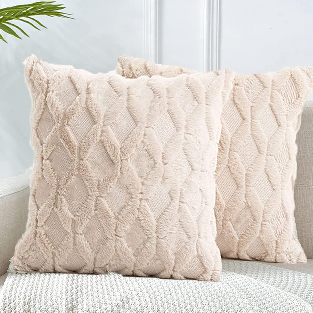 Pack of 2 Soft Plush Decorative Pillow Cover Throw Pillow Cases for Couch Sofa H