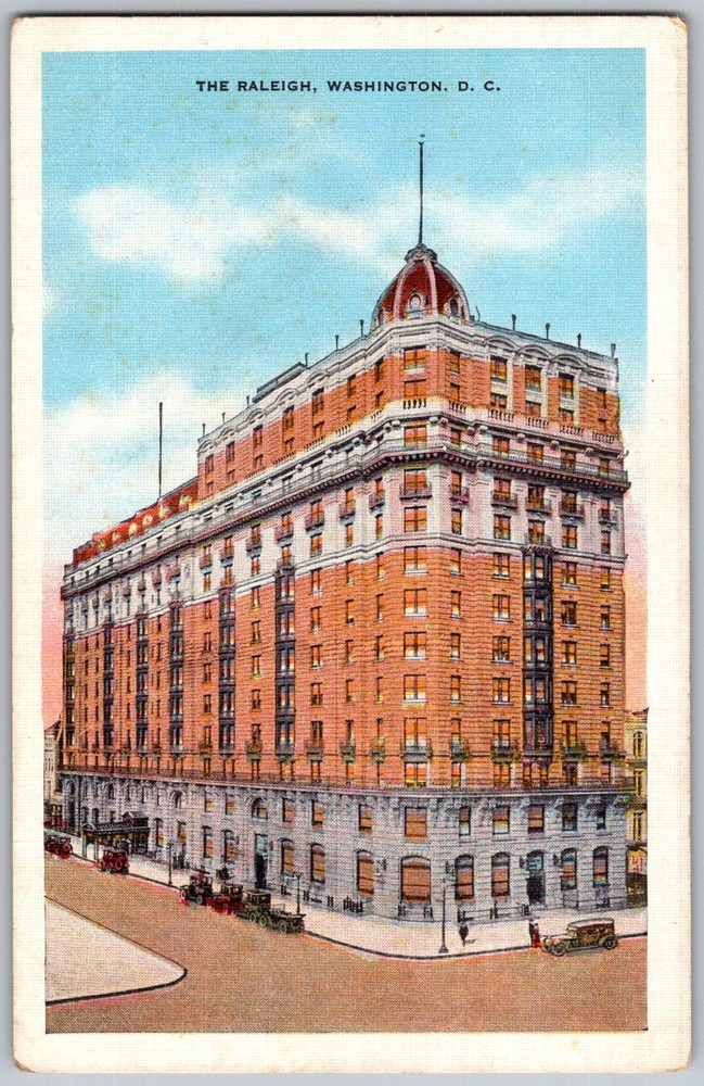 Vtg Linen Postcard Raleigh Hotel Building Washington, DC 1930s