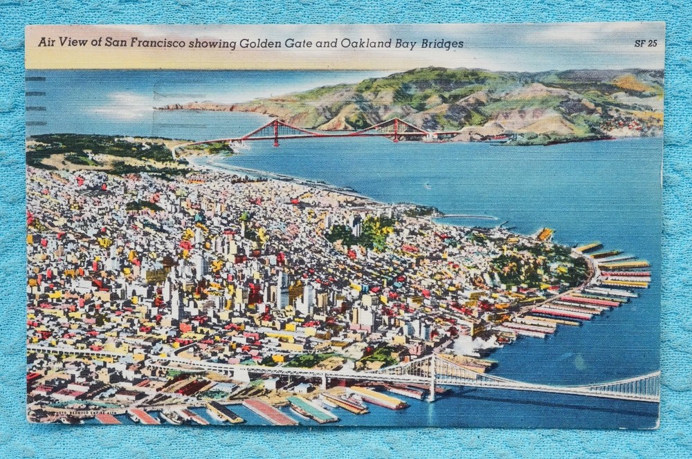 Air View of San Francisco showing Golden Gate and Oakland Bay Bridge