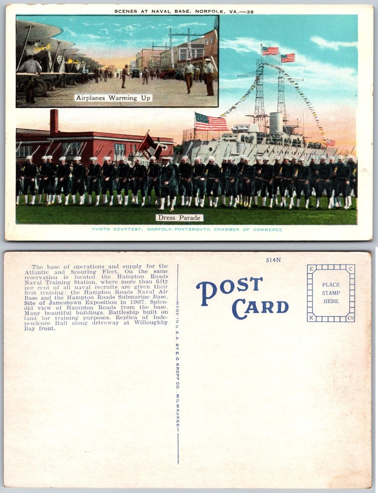 Naval Base Norfolk Airplanes Dress Parade Postcard