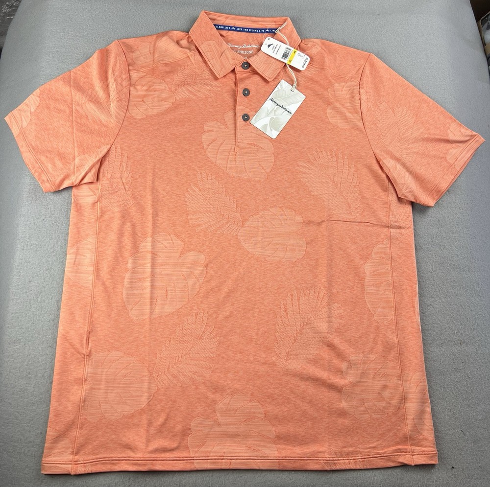 Tommy BAHAMA Island Zone Men’s Polo Shirt Delray Frond Daytona Peach Size M NWT