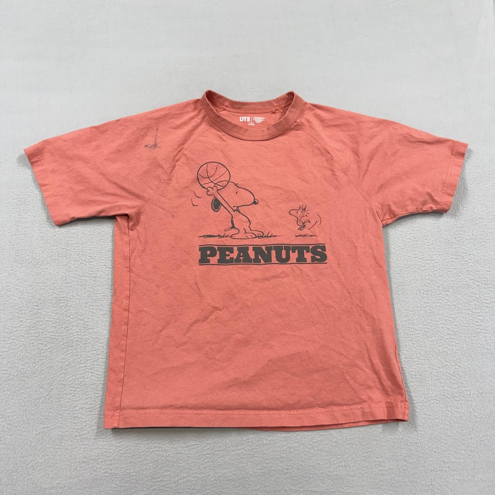 Uniqlo Shirt Mens Small Orange Peanuts Snoopy Basketball Graphic Tee Tagless