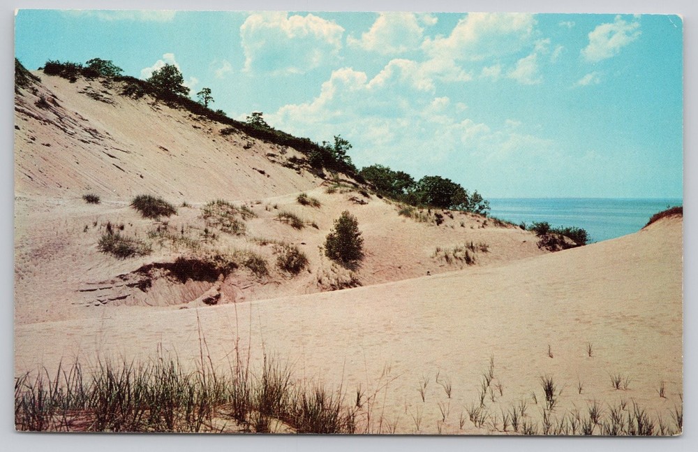 Vintage Photochrome Postcard Michigan City Indiana Sand Dunes Lake Michigan