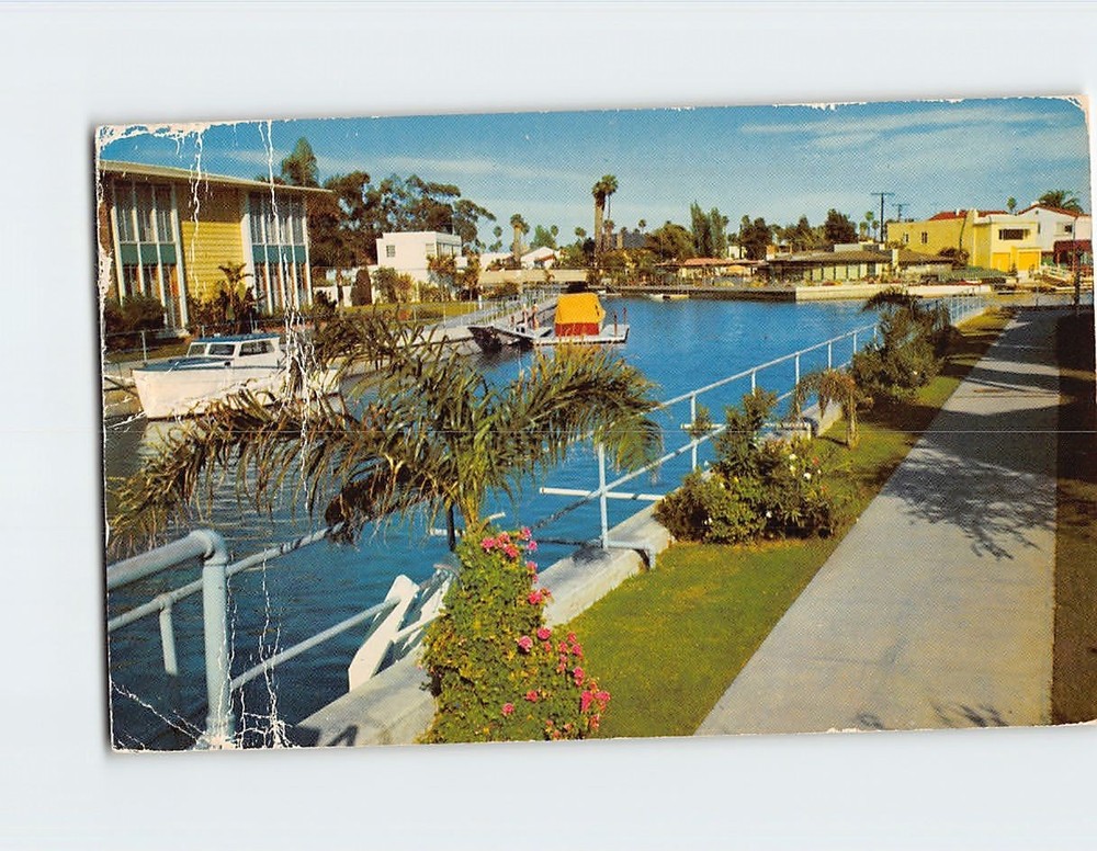 Postcard Picturesque canals in the Naples area of Alamitos Bay Long Beach CA USA