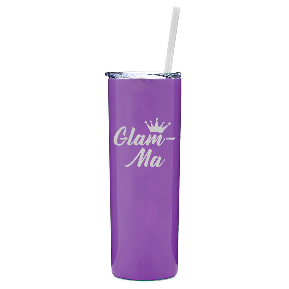 Taza de viaje delgada de 20 oz con paja Glam-Ma mamá madre abuela abuela-image