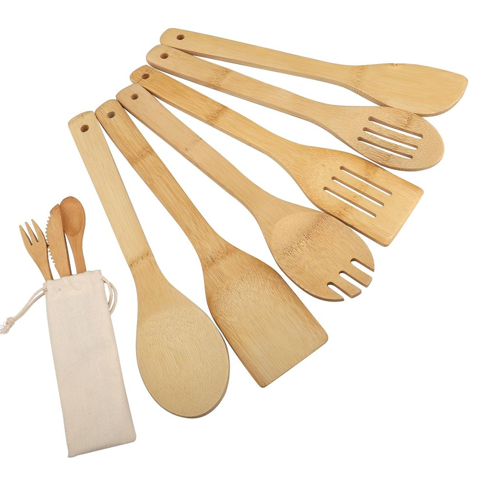 6-Piece Bamboo Wooden Spoons for Cooking Wood Spatula Spoon Nonstick Kitchen ...