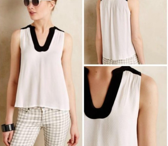 MAEVE Anthropologie ENNA Textured Knit SLEEVELESS White SWING BLOUSE/TOP Sz S