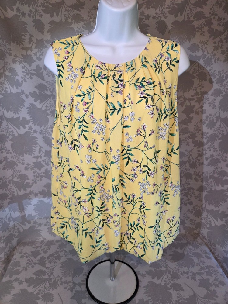 Liz Claiborne Career Women's Lined Lightweight Yellow Floral Sleeveless Top, M