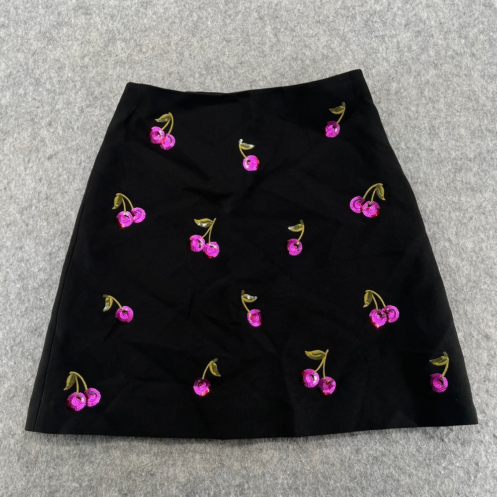 Kate Spade Cherry Sequin Black Mini Skirt Size 4