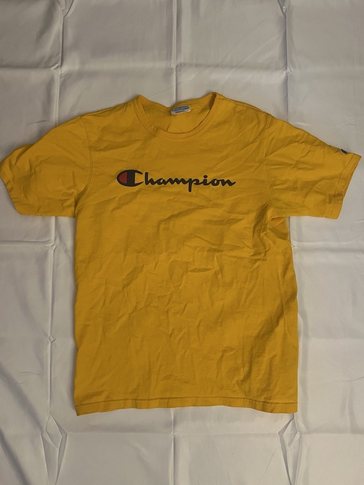 Champion Yellow Short Sleeve Crew Neck Cotton Logo Men's T-Shirt Size M