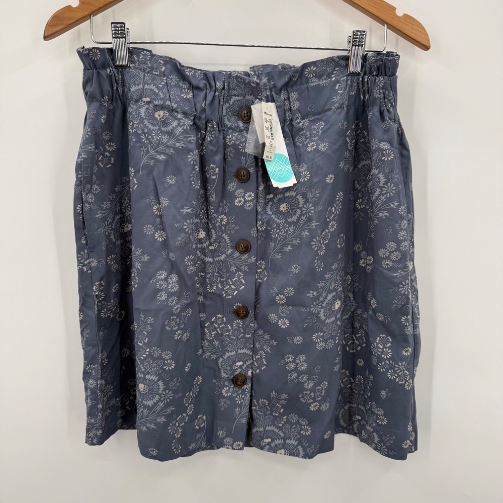 Madewell Paperbag Button Front Mini Skirt Blue Floral Womens Size Medium NEW