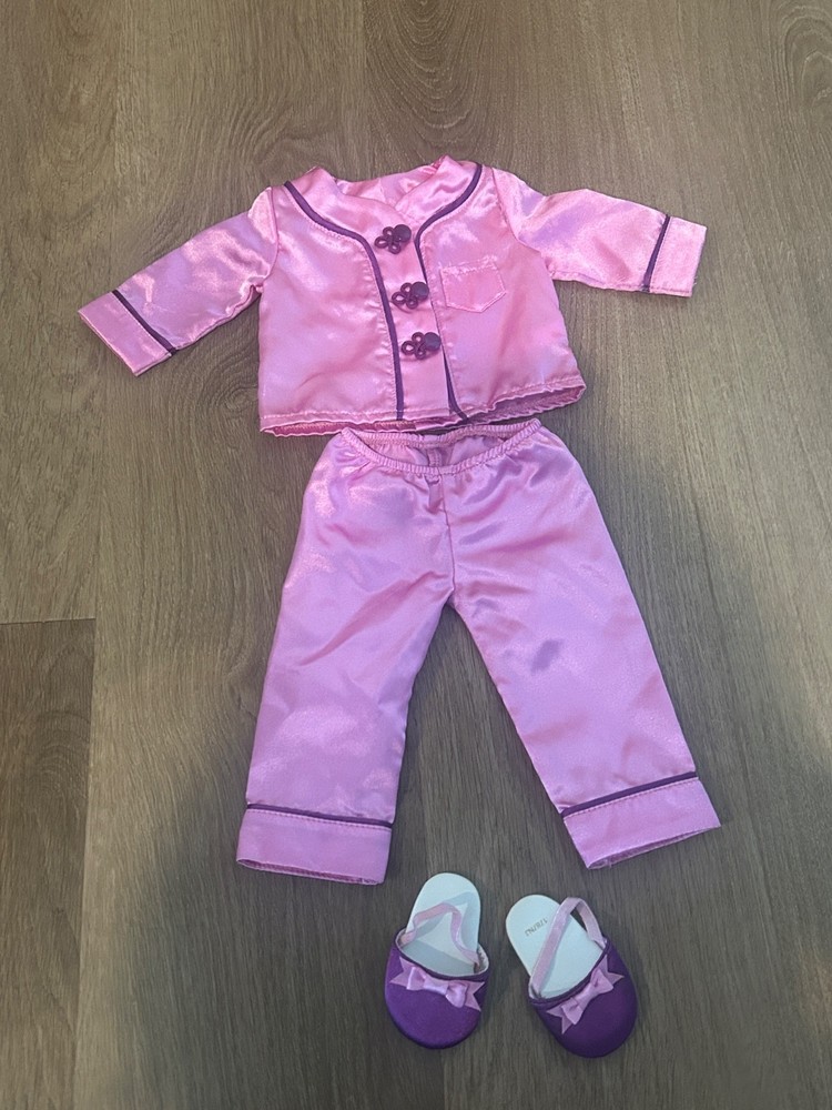 American Girl Doll Rebecca's Satin Pajamas and Shoes Purple READ