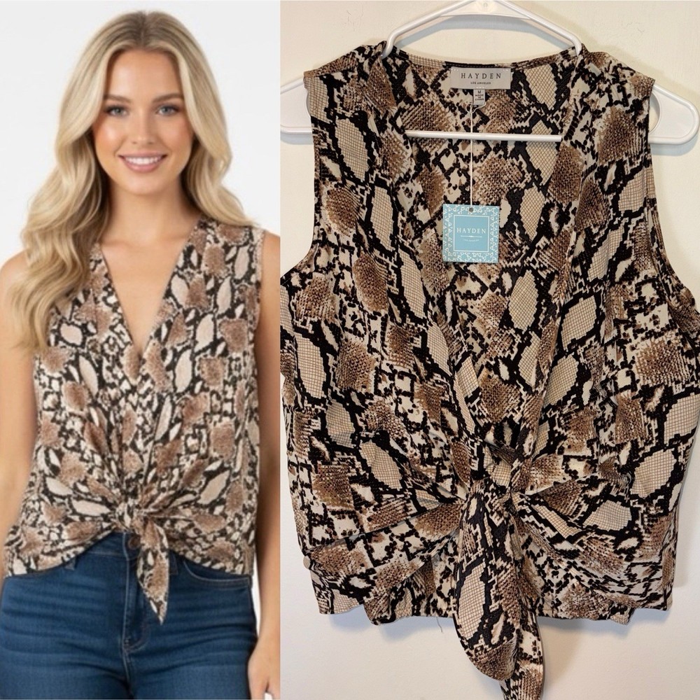 NWT Hayden Los Angeles Size M Sleeveless Snakeskin Tie Front Top
