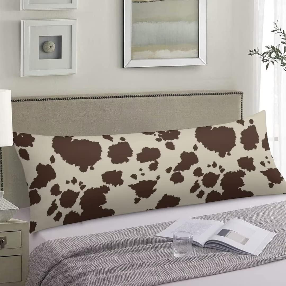 Brown Cow Print Body Pillow Cover 20x54 Soft Polyester Material