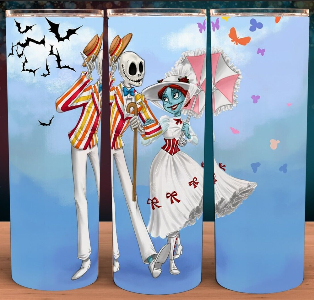 Jack Skellington and Sally Mary Poppins Cup Mug Tumbler 20oz